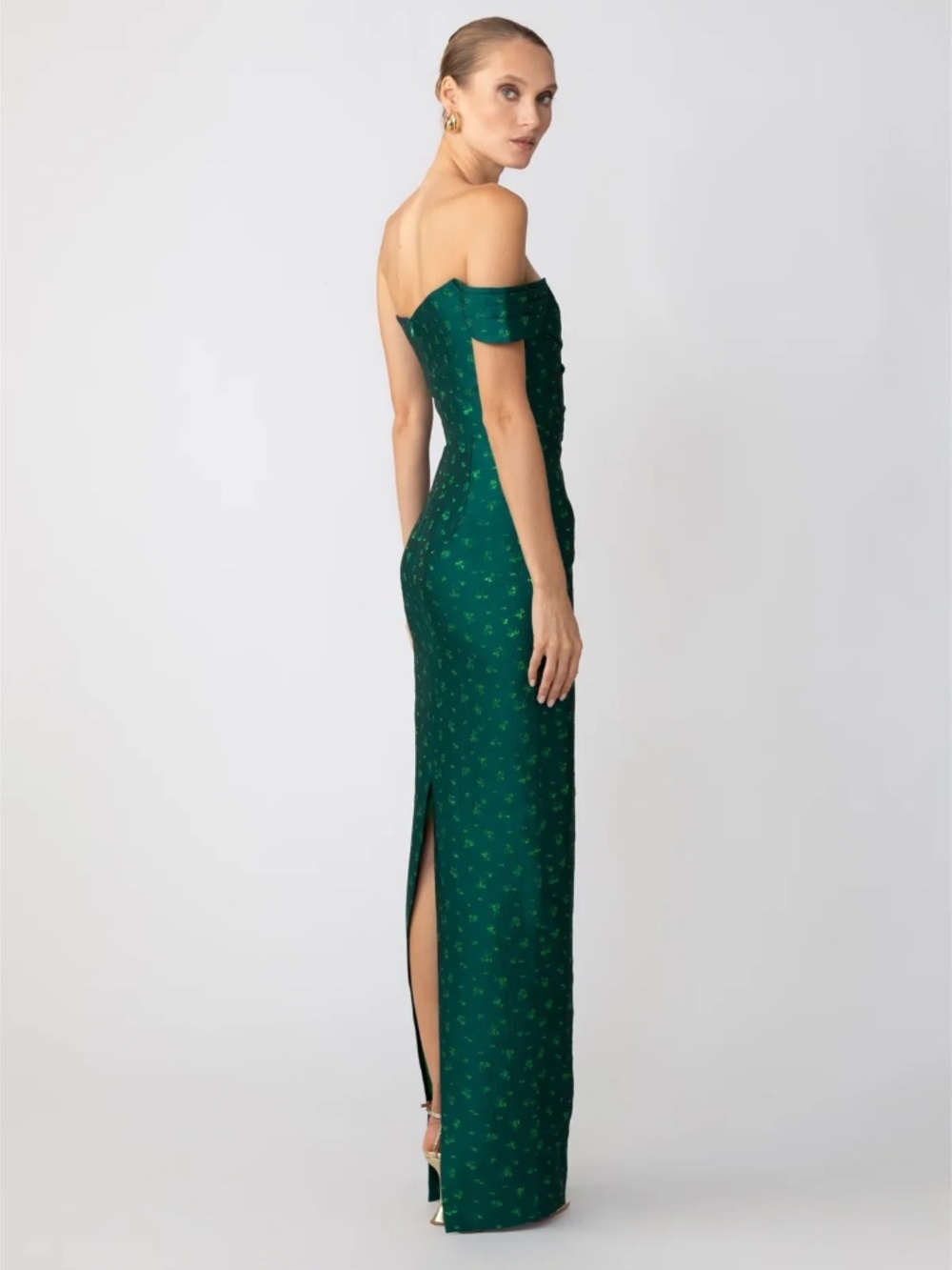 SAU LEE Jackson Jacquard Gown In Emerald Green - Picture 5 of 5